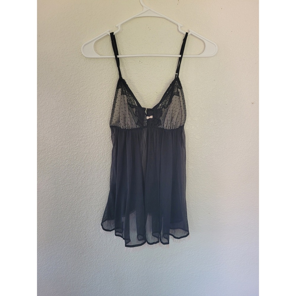 Victoria's Secret‎ Black Lace Babydoll Lingerie Sheer Mesh Bow Medium #11
